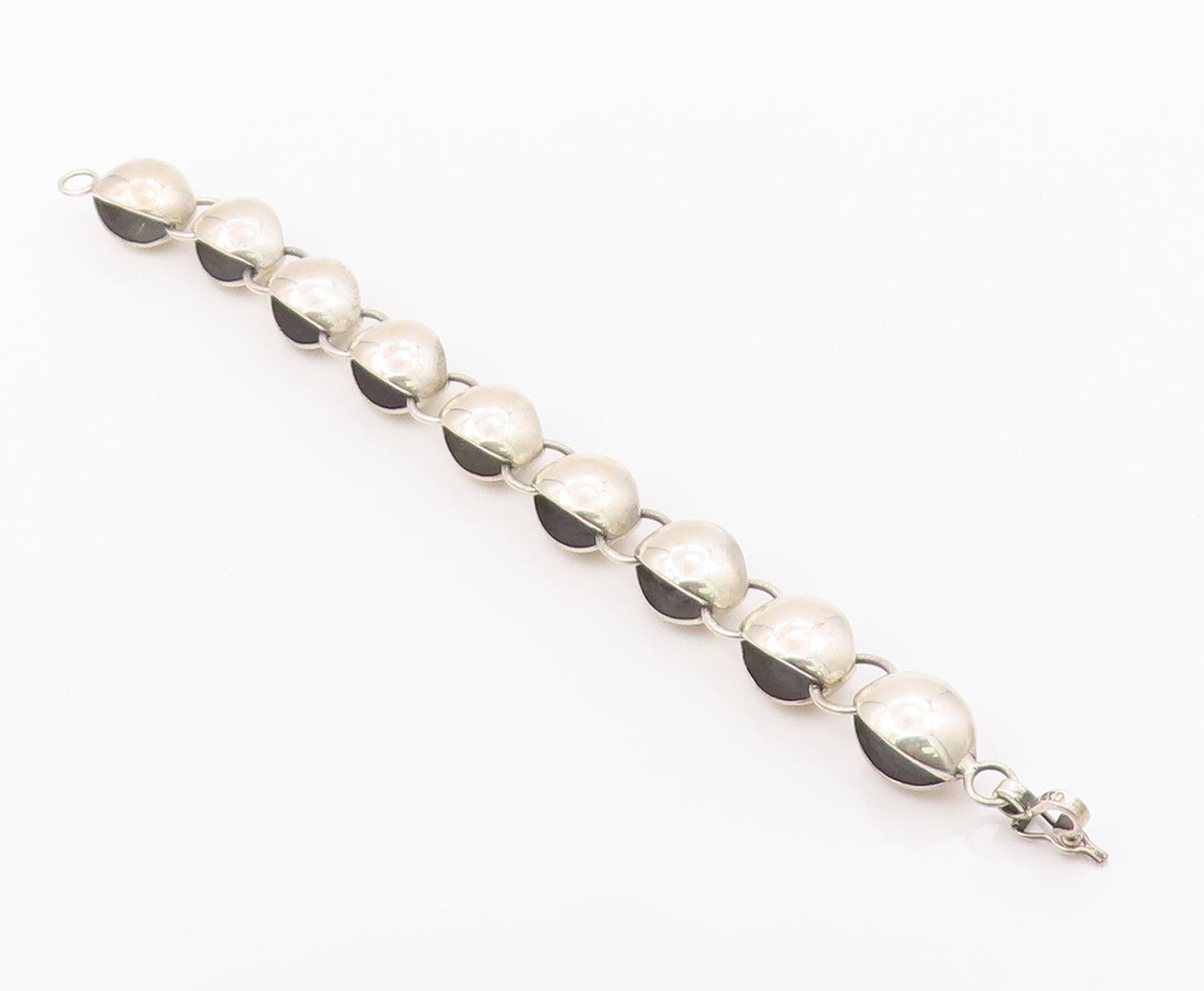 925 Sterling Silver Vintage Bracelet Chunky Puffy Sculptural Bead Link  BT12141