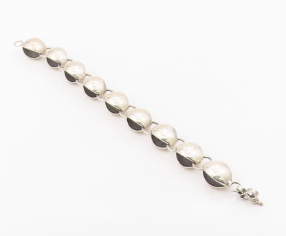 925 Sterling Silver Vintage Bracelet Chunky Puffy Sculptural Bead Link  BT12141