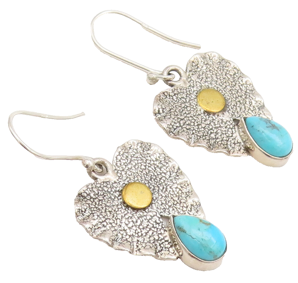 925 Silver  Vintage Hammered Crush Cutout Heart Turquoise Earrings  EG12528