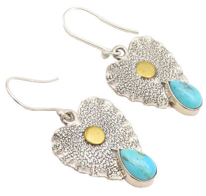 925 Silver  Vintage Hammered Crush Cutout Heart Turquoise Earrings  EG12528