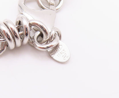 925 Sterling Silver Vintage Necklace Modernist Ring Chain Pearls Linked  NE4562