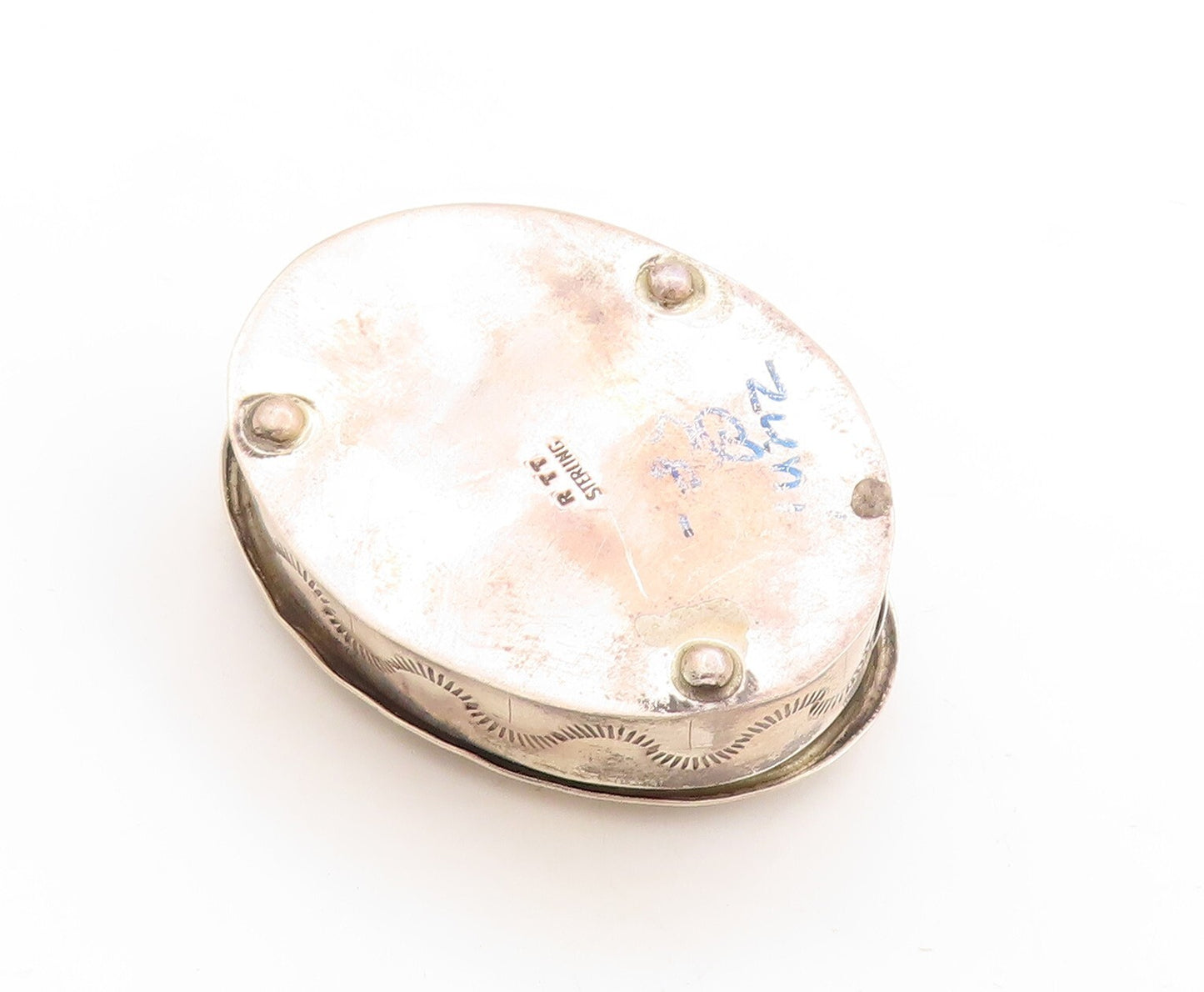 925 Sterling Silver Vintage Pill Box RTT NAVAJO Carved Girl (OPENS)  TR3793