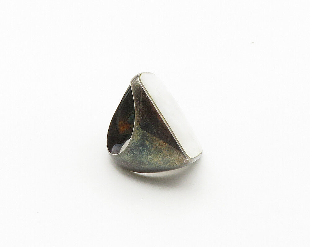 925 Sterling Silver  Vintage Mother Of Pearl Square Cocktail Ring Sz 6 RG18319