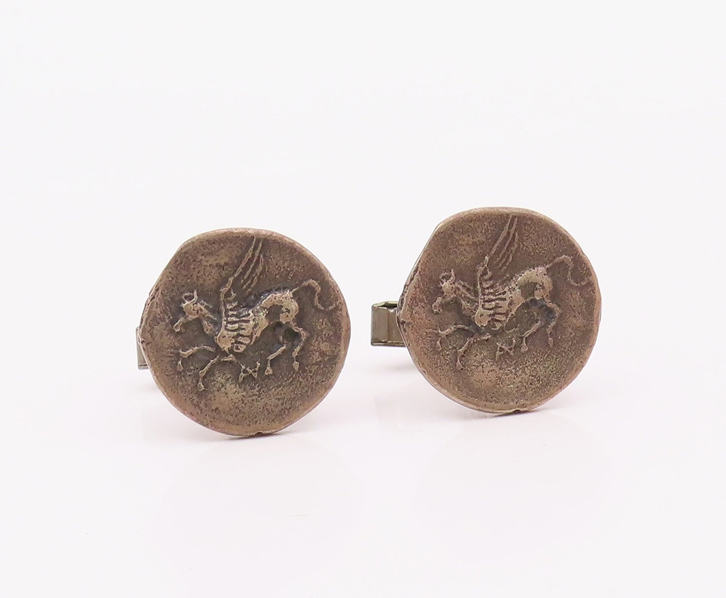 925 Sterling Silver  Vintage Rustic Flying Horse Round Cufflinks  TR2764