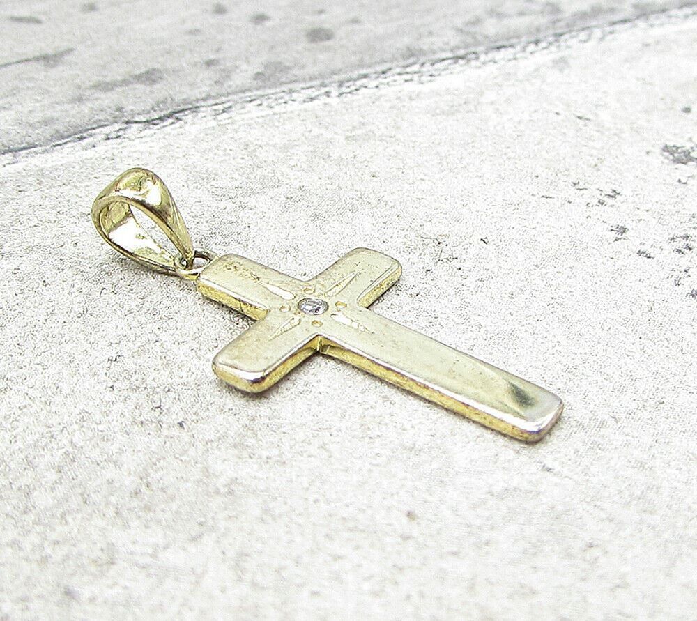 Gold Over 925 Sterling Silver Genuine Diamond Religious Cross Pendant PT1253