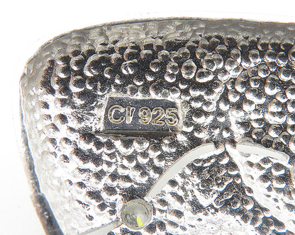 925 Sterling Silver  Sparkling Cubic Zirconia Textured Swirl Pendant  PT8392