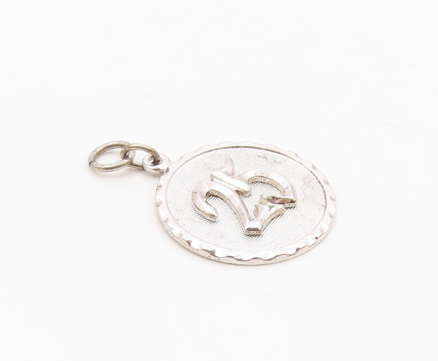 DANECRAFT 925 Silver  Vintage Carved #25 Wavy Edge Round Pendant  PT20399