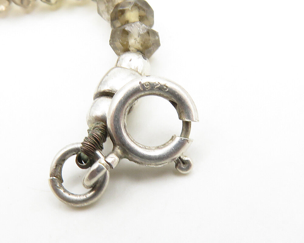 925 Silver  Vintage Black Hematite & Smoky Topaz Bead Chain Necklace  NE3101