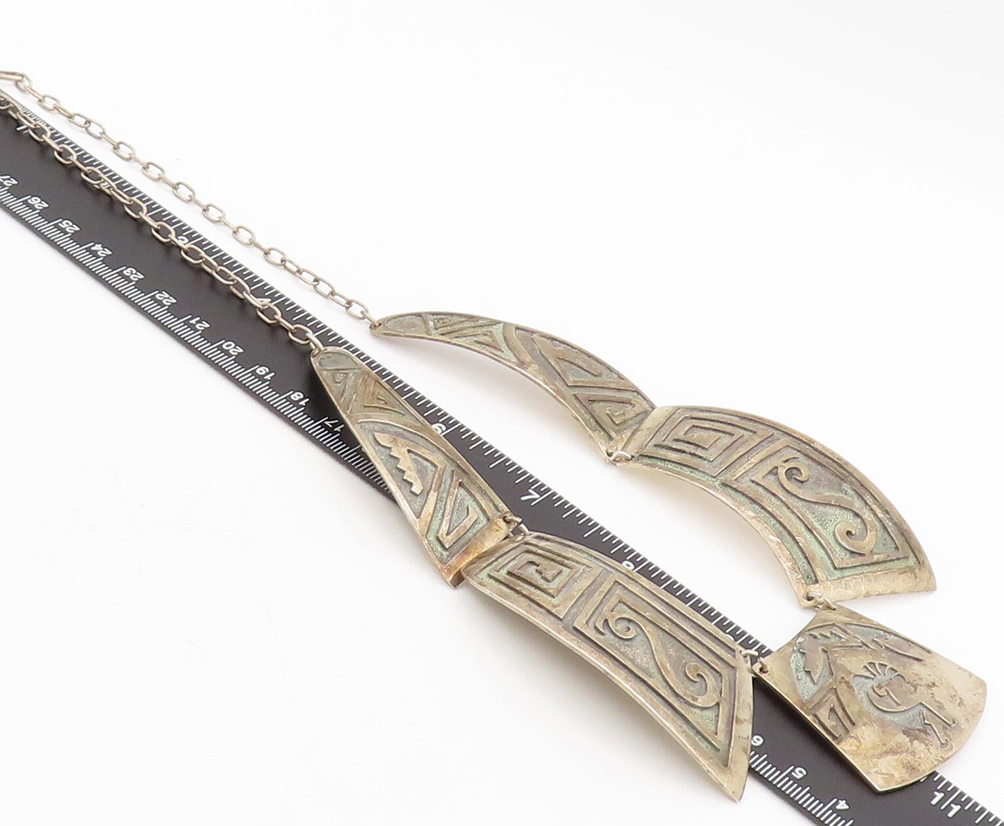 NAVAJO 925 Sterling Silver Vintage Southwestern Etched Solid Necklace NE4202