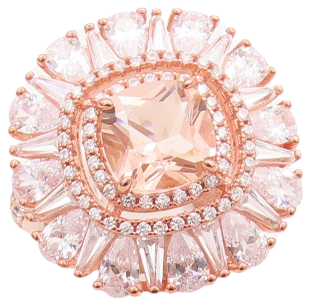 925 Sterling Silver Vintage Ring Rose Gold Plated Morganite & CZ  Sz 7.5 RG29732