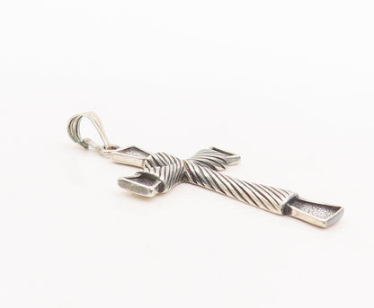 925 Sterling Silver Vintage Pendant Solid Grooved Religious Cross  PT23485