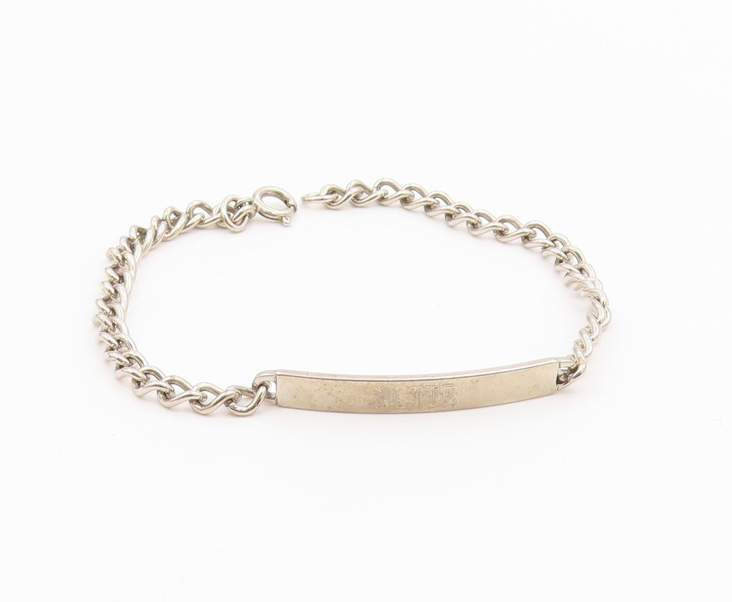 925 Sterling Silver  Shiny Petite Nette Etched Bar Chain Bracelet  BT4528