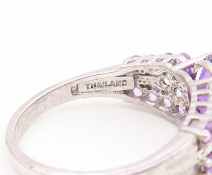 925 Sterling Silver Vintage Ring Oval Cut Amethyst Statement Band  Sz 8  RG35081