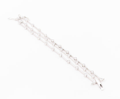 925 Sterling Silver Vintage Bracelet Round CZ & Stick Three Bands  BT11149