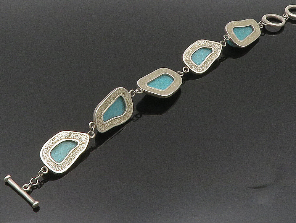 925 Sterling Silver Vintage Rocky Turquoise Chain Bracelet BT9464