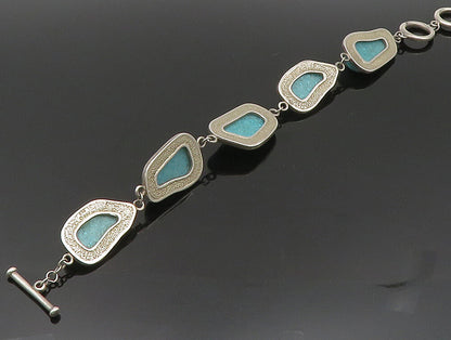 925 Sterling Silver Vintage Rocky Turquoise Chain Bracelet BT9464