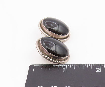 925 Sterling Silver Vintage Earrings JEFFERSON Cabochon Onyx Studs  EG14106