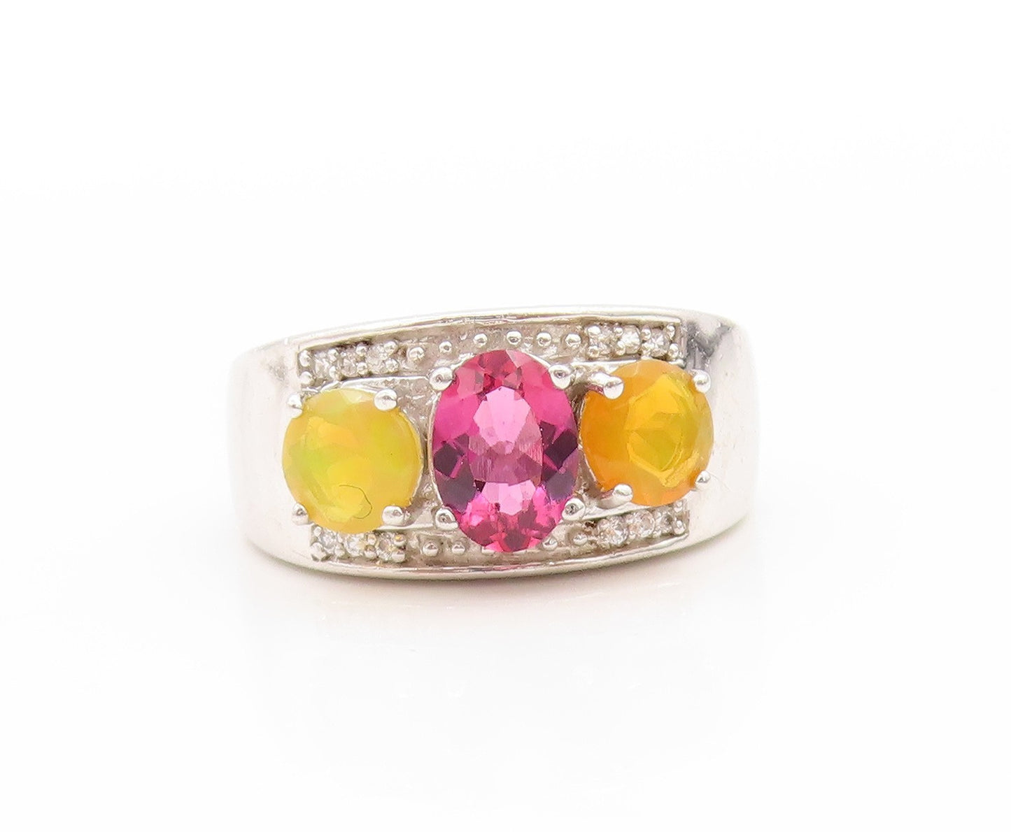 925 Sterling Silver Vintage Ring Three Stone Gemstone Accent Band  Sz 6  RG33622