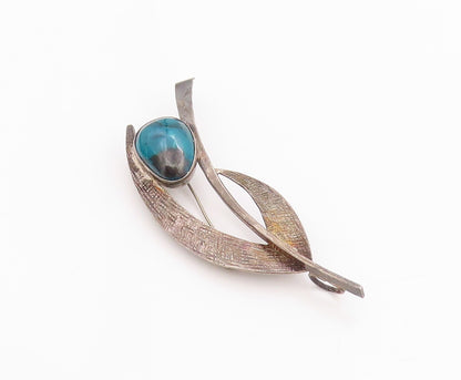 925 Sterling Silver Vintage Brooch Dark Tone Gemstone Floral Design  BP11728