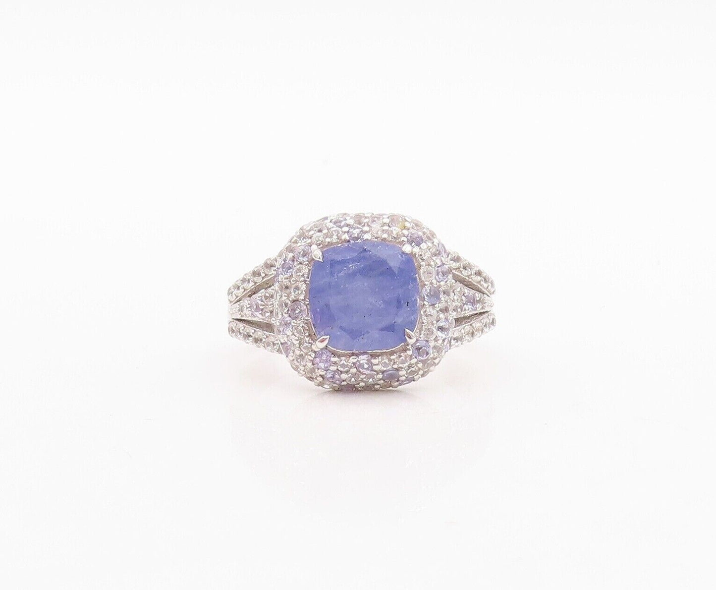 925 Sterling Silver Vintage Ring Square Tanzanite & Topaz Inlay Sz 7.5  RG30056