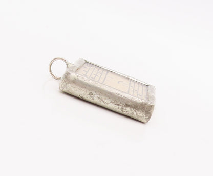 925 Sterling Silver Vintage Pendant Antique Framed Square Musical Sheets PT22878