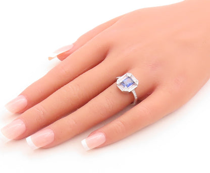 925 Sterling Silver Vintage Ring Rectangle Sapphire Halo CZ Frame  Sz 7  RG30111