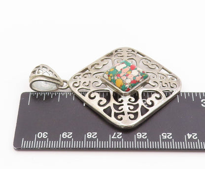 925 Sterling Silver Vintage Pendant Gemstone Classic Openwork Square  PT26118