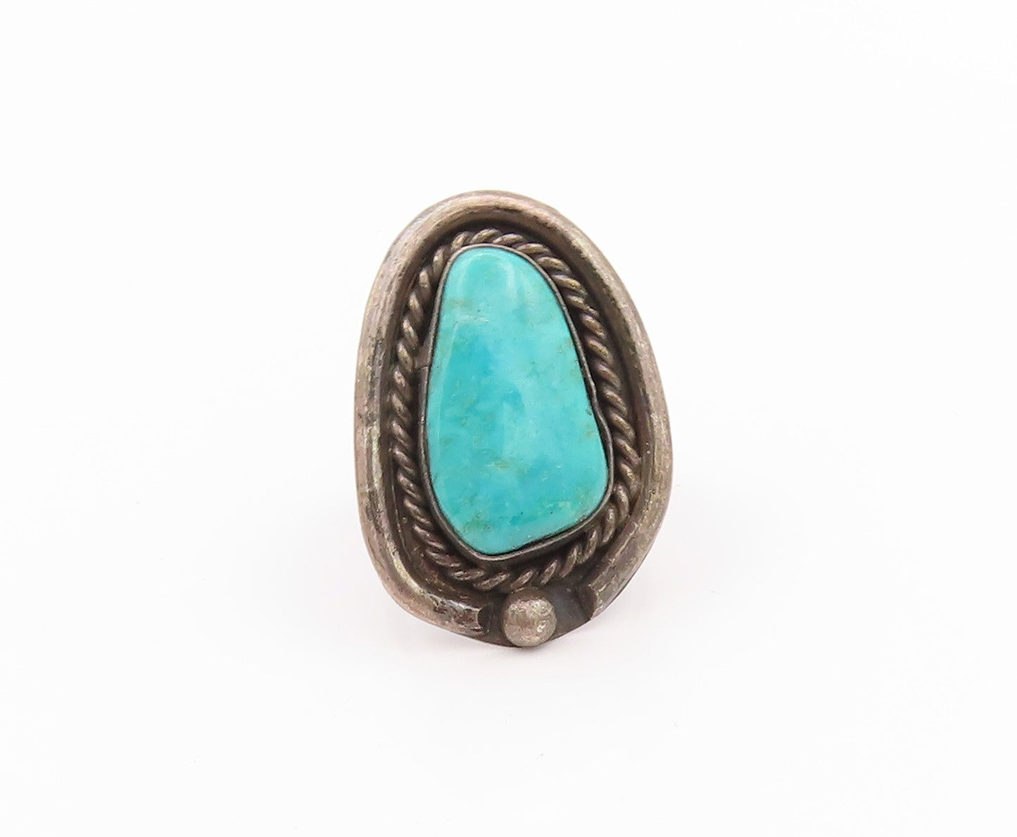 925 Sterling Silver Vintage Ring NAVAJO Blue Turquoise Halo Roped  Sz 7  RG32540