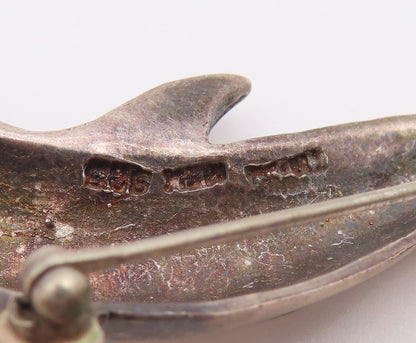 MEXICO 925 Sterling Silver  Vintage Dark Tone Dolphin Motif Brooch Pin  BP3281