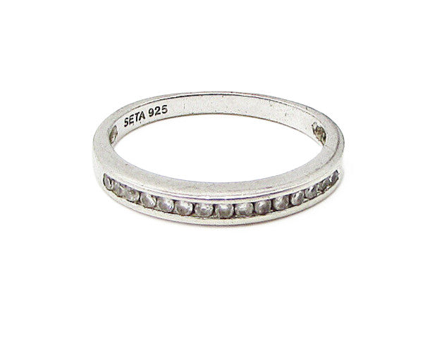 SETA 925 Sterling Silver  White Cubic Zirconia Band Ring Sz 9  RG2947
