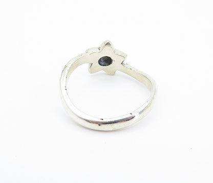 925 Sterling Silver  Oxidized Flower Motif Shiny Band Ring Sz 7  RG8084