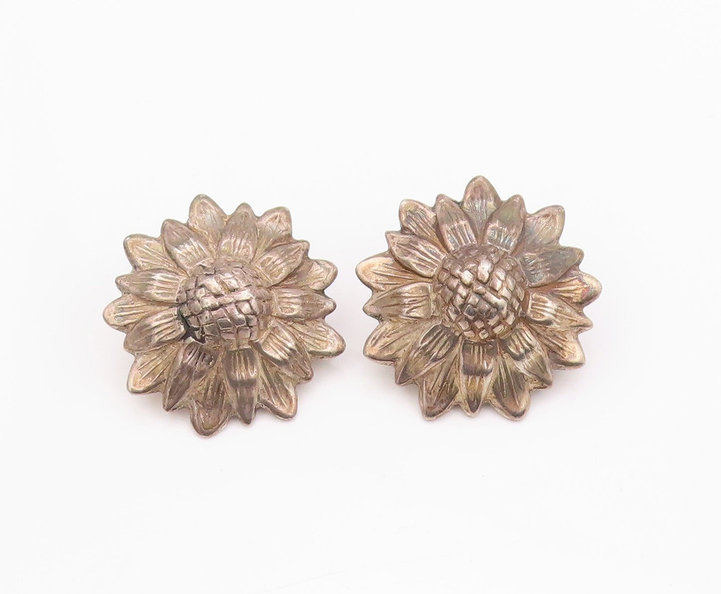 925 Sterling Silver Vintage Earrings Dark Tone Blooming Flower Cut  EG13512
