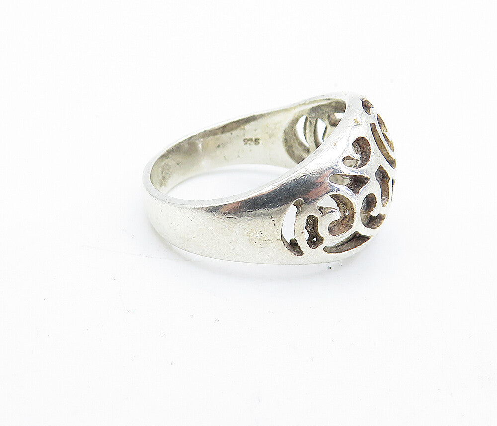 925 Sterling Silver  Vintage Swirl Cutout Design Dome Band Ring Sz 7  RG6254
