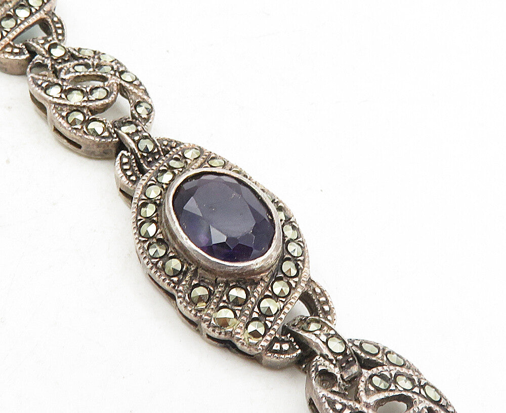 925 Silver  Vintage Amethyst Citrine Peridot & Topaz Chain Bracelet  BT4108