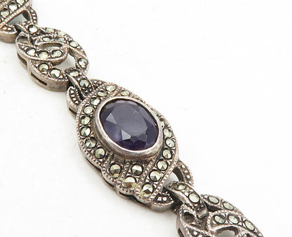 925 Silver  Vintage Amethyst Citrine Peridot & Topaz Chain Bracelet  BT4108