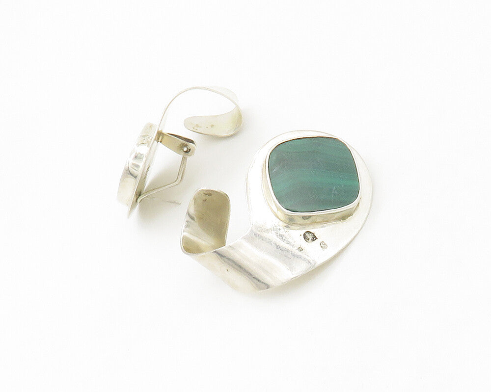 MEXICO 925 Sterling Silver  Vintage Malachite Modernist Drop Earrings  EG8804