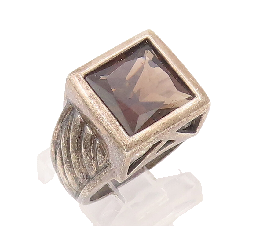 925 Sterling Silver Vintage Ring Carved Neck Square Inlay Onyx  Sz 8  RG28019