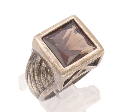 925 Sterling Silver Vintage Ring Carved Neck Square Inlay Onyx  Sz 8  RG28019