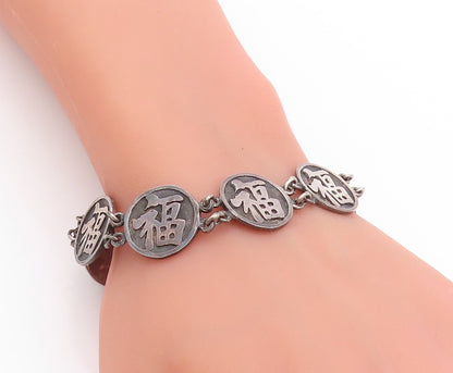 925 Sterling Silver Vintage Bracelet Chinese Character Of Good Fortune  BT11283