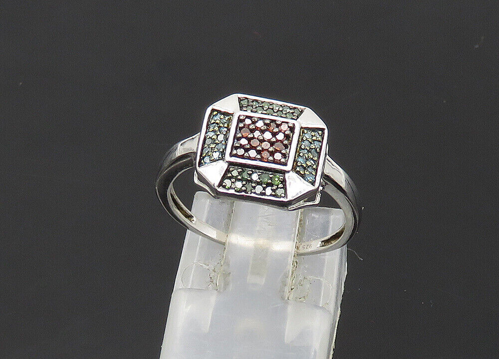 925 Sterling Silver  Vintage Genuine Diamonds Shiny Band Ring Sz 6.5  RG21132