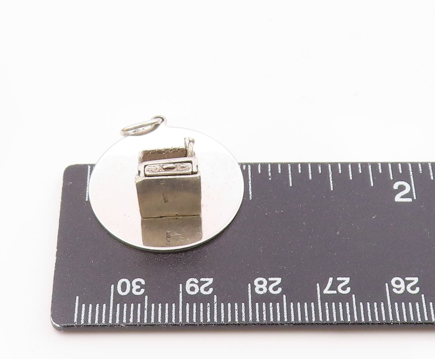 925 Sterling Silver  Vintage Shiny Cash Register Drop Pendant (OPENS)  PT7406