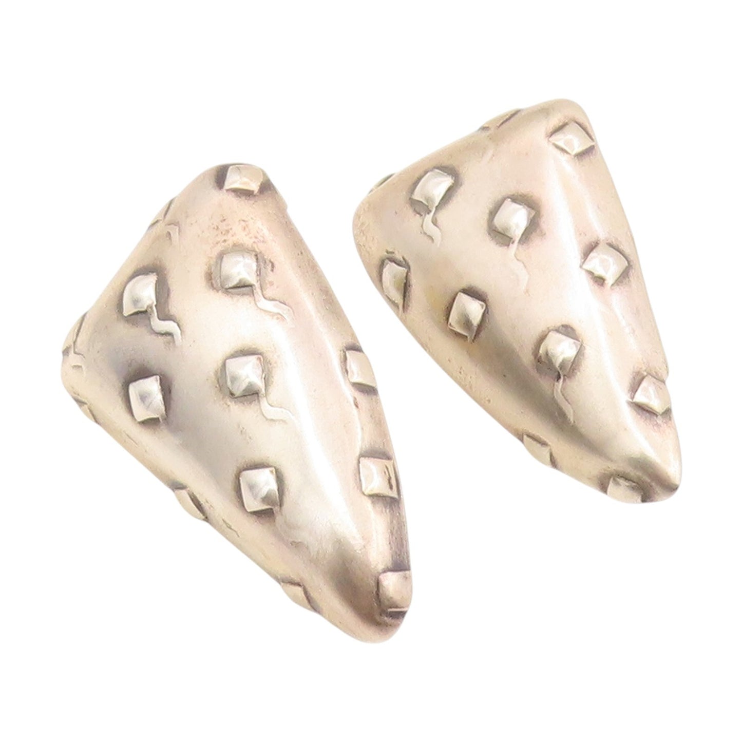 925 Sterling Silver Vintage Earrings Chunky Textured Triangle Studs  EG14007