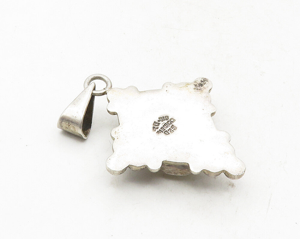 MEXICO 925 Sterling Silver  Vintage Mother Of Pearl Dark Tone Pendant  PT7748