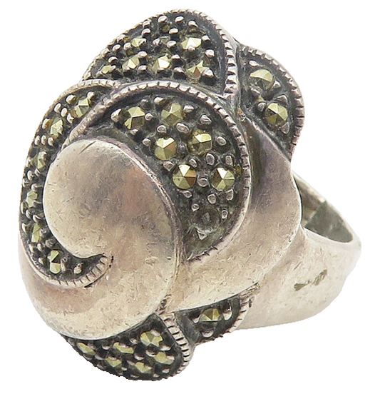 JUDITH JACK 925 Silver  Vintage Marcasite Floral Band Ring Sz 7.5  RG10986