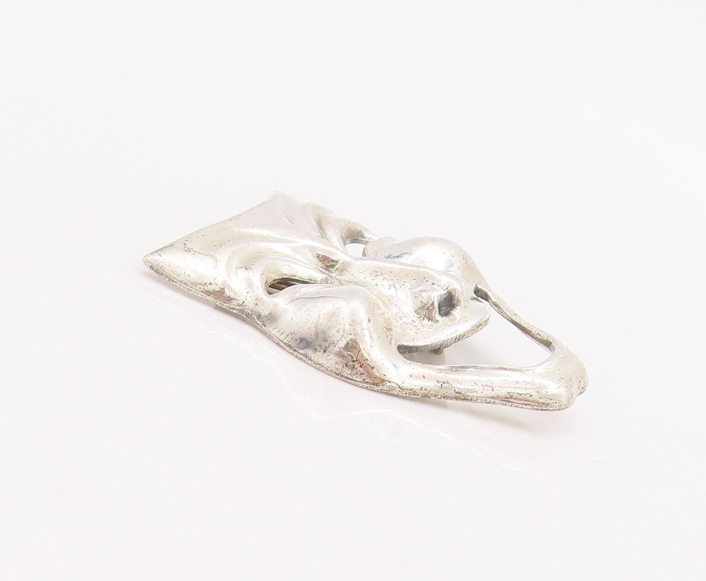 925 Sterling Silver Vintage Brooch Pin BEAU Cutout Happy Smiling Mime  BP11072