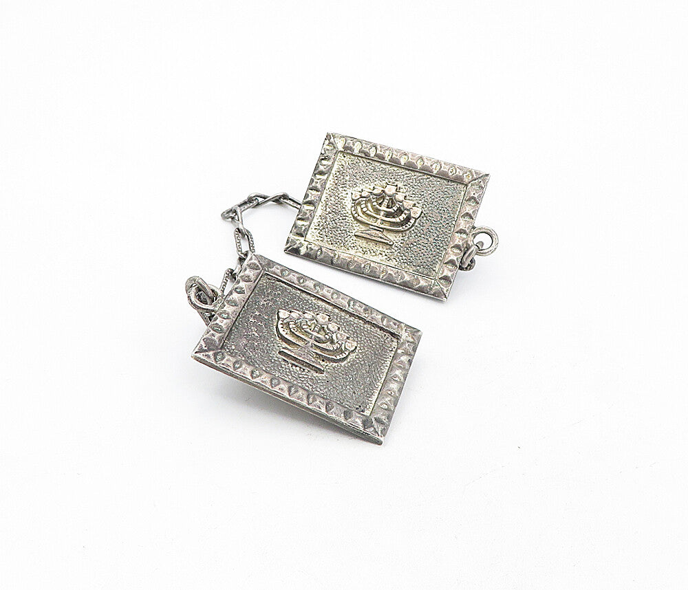 925 Sterling Silver  Vintage Antique Oxidized Menorah Sweater Clips  TR1362