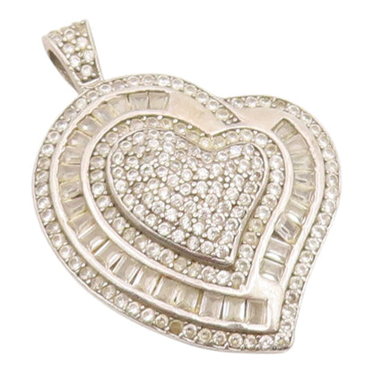 925 Sterling Silver Vintage Pendant Multi Shape CZ Classic Love Heart  PT26105