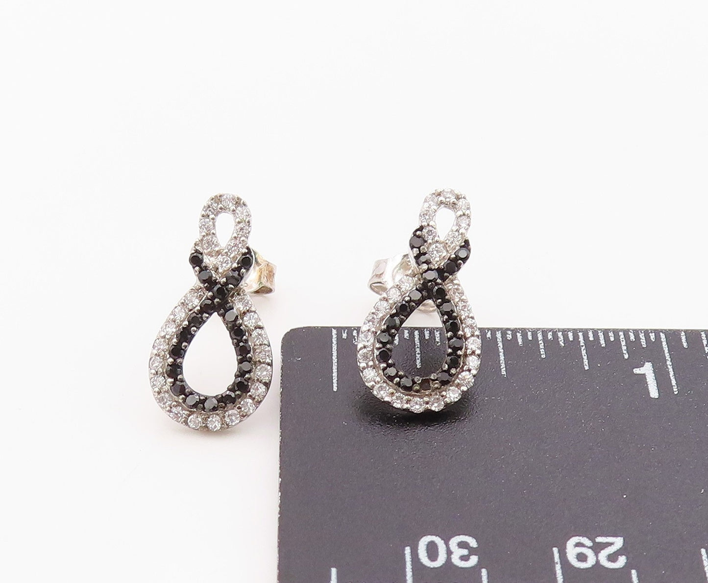 925 Sterling Silver Vintage Earrings Elegant Spinel & CZ Infinity Twist  EG14365