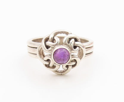 925 Sterling Silver Vintage Ring Round Amethyst Celtic Knot Band  Sz 8  RG35568