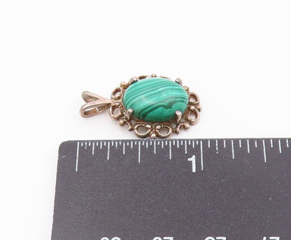 925 Sterling Silver  Vintage Smooth Cabochon Cut Green Agate Pendant  PT20036